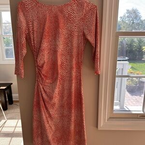 J. McLaughlin Orange and White 3/4  Sleeve Dress